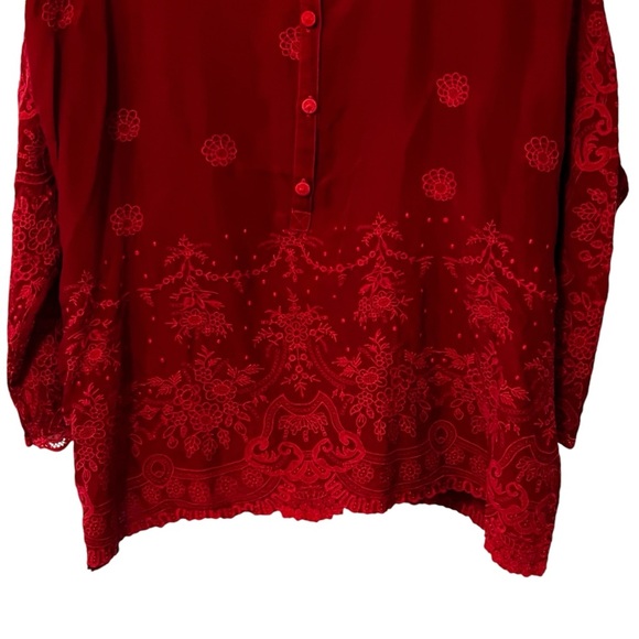 Johnny Was Antik Lace Collared Long Sleeve Blouse Red embroidered fairy whimsy M - Picture 16 of 16